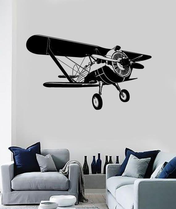 Wall Vinyl Airplane Retro Biplane Guaranteed Quality Decal Unique Gift ...