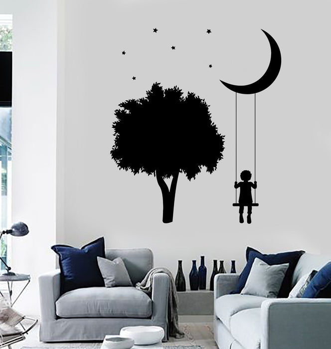 Wall Vinyl Decal Romantic Tree Moon KIds Nursery Stars Decal Unique Gift z3683