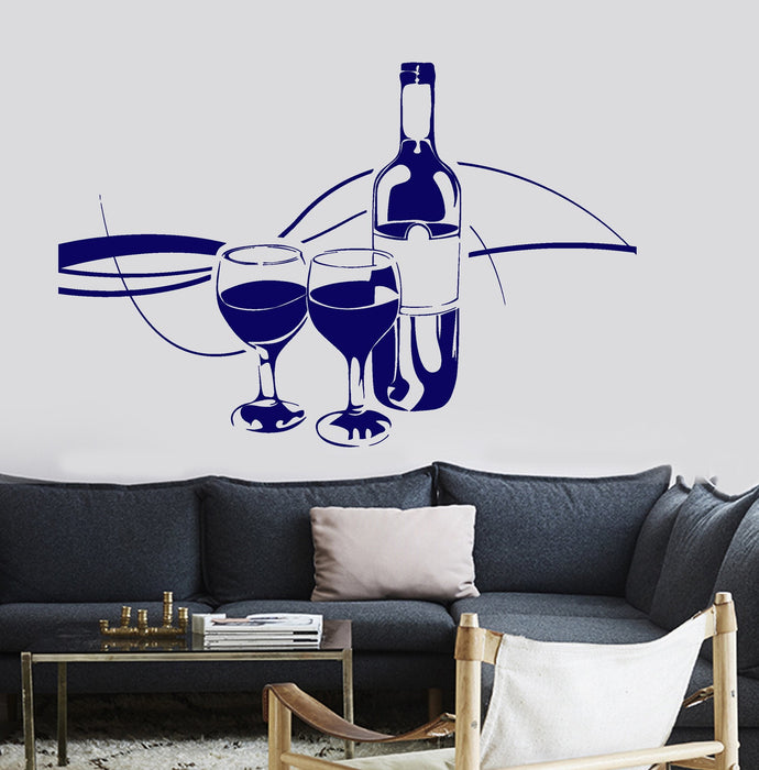 Wall Vinyl Decal Wine Vine Glass Bottle Restaurant Kitchen Decor Unique Gift z3696