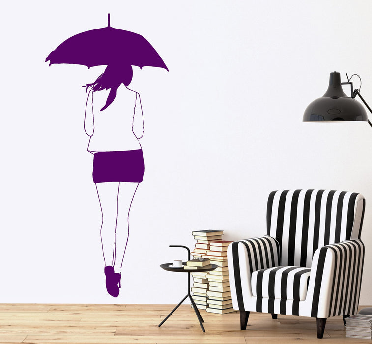 Wall Vinyl Decal Girl Romantic Umbrella Atumn Decor Unique Gift z3700