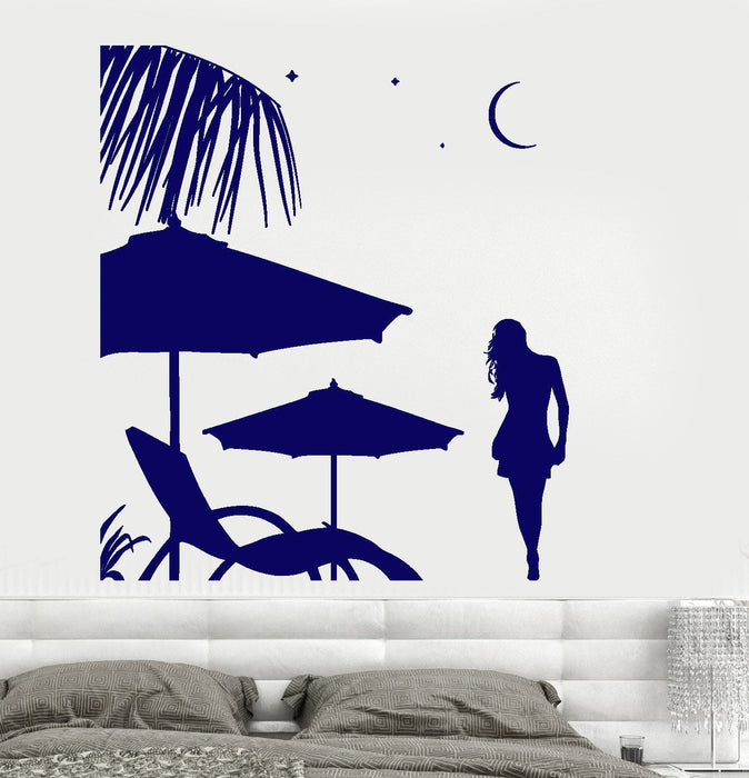 Wall Vinyl Decal Night At The Beach Travel Vacation Palms Decor Unique Gift z3701