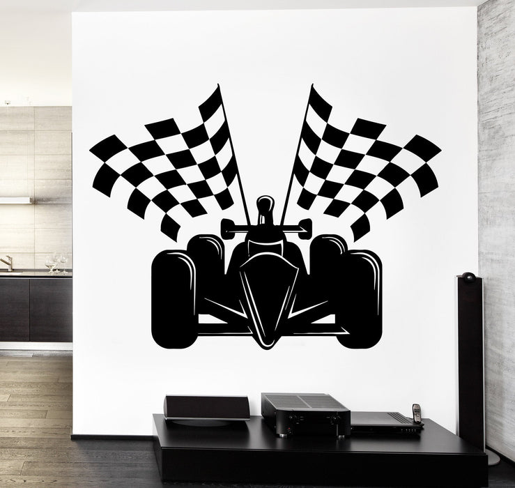 Wall Vinyl Decal Checkered Flag Carting Karting Formula 1 Decor Unique Gift z3730