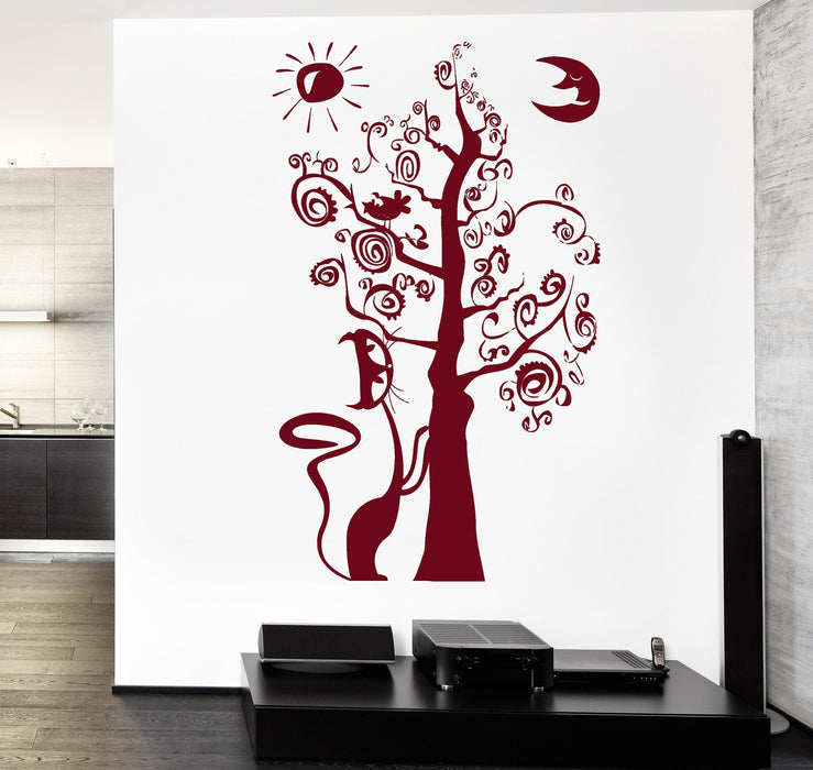 Wall Vinyl Decal Magic Fairy Tale Tree Cat Moon Sun Decor Unique Gift z3770