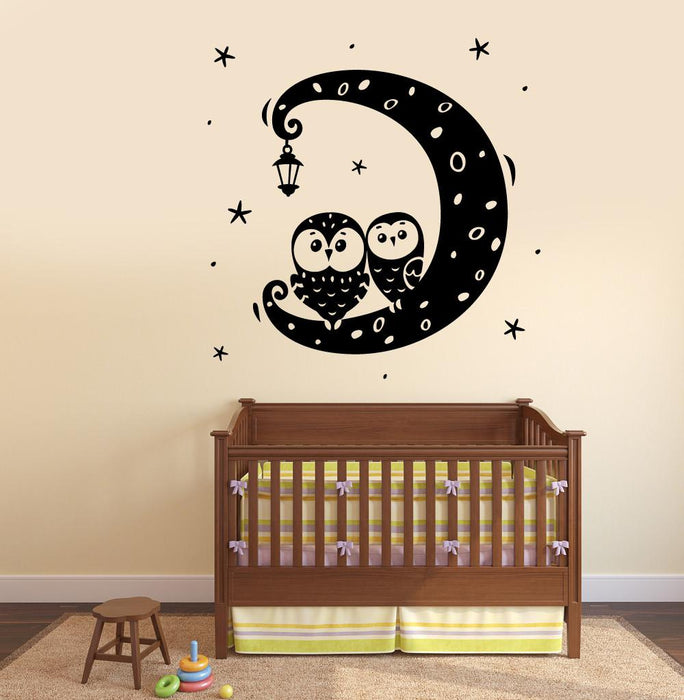 Wall Vinyl Decal Kids Children Owl Moon Star Romantic Decor Unique Gift z3783