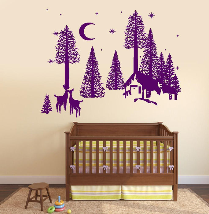 Wall Vinyl Decal Chirstmas Deer Forest Winter Decor Unique Gift z3787