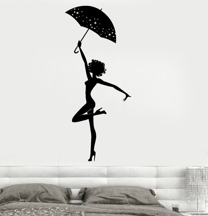 Wall Vinyl Decal Girl Dancing With Umbrella Romantic Rain Decor Bedroom z3791