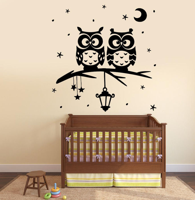 Wall Vinyl Decal Owl Night Tree Star Nursery Kids Room Decor Unique Gift z3798