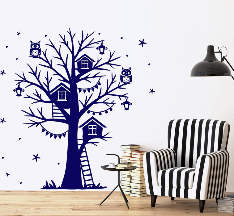 Wall Vinyl Decal Magic Tree Branch Star Owl Fairy Tale Decor Unique Gift z3800