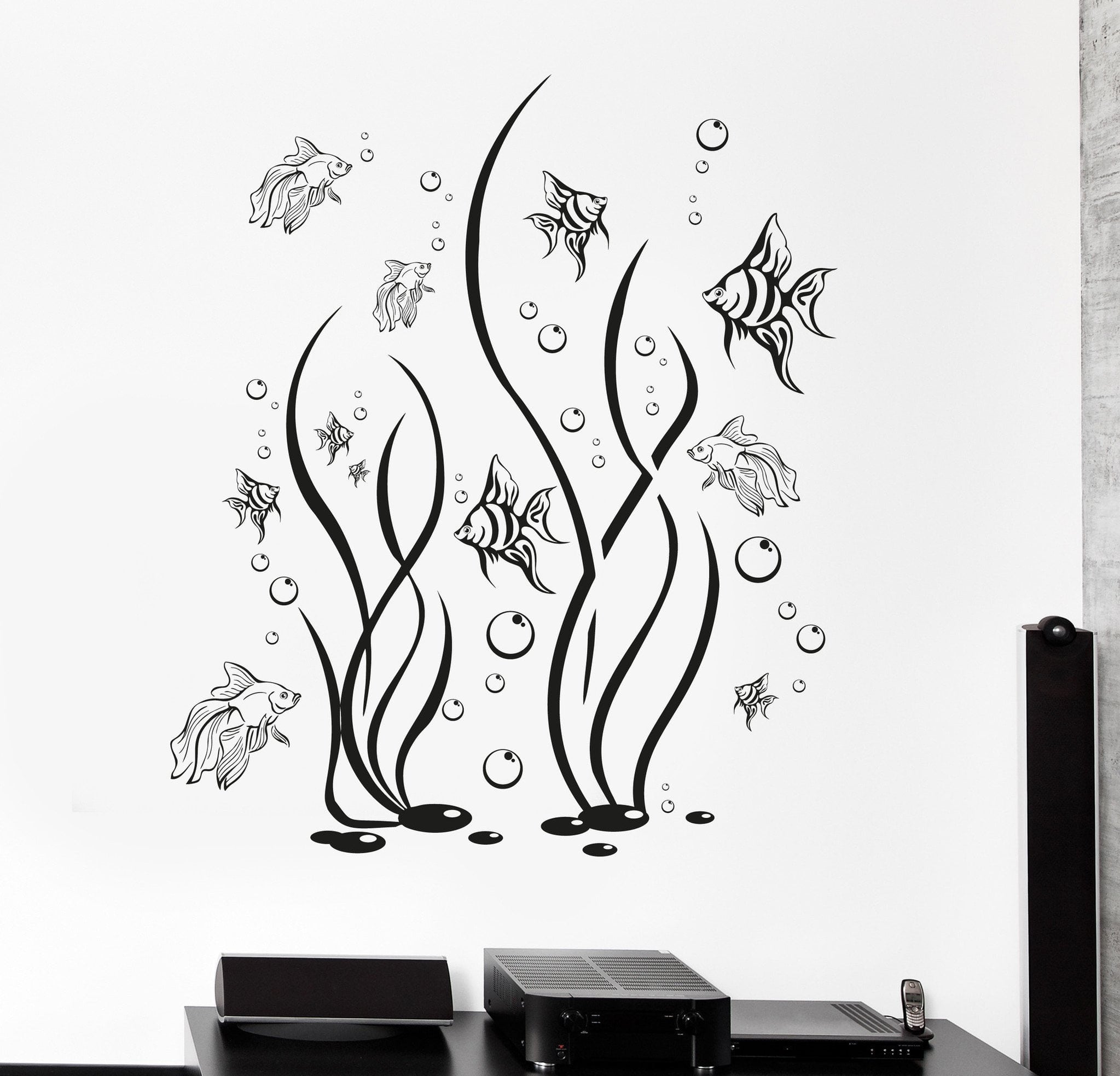 Wall Vinyl Decal Underwater Fish Ocean Marine Sea Bathroom Decor Uniqu ...