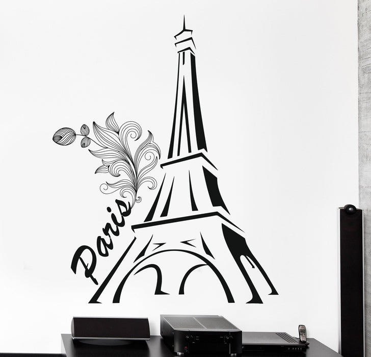 Wall Vinyl Decal France Paris Eiffel Tower Romantic Decor Unique Gift z3825