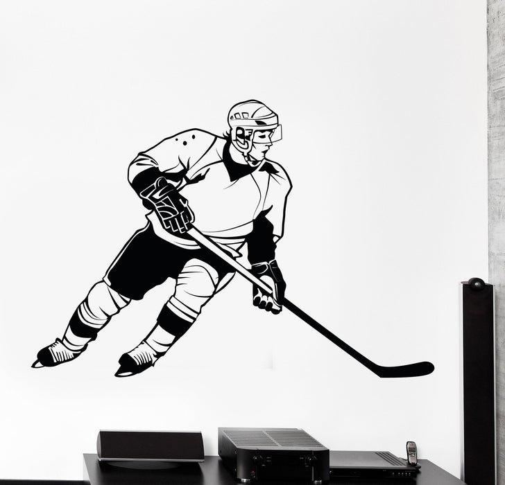 Wall Vinyl Decal Hockey Player Winter Sport Cool Decor Unique Gift z3826