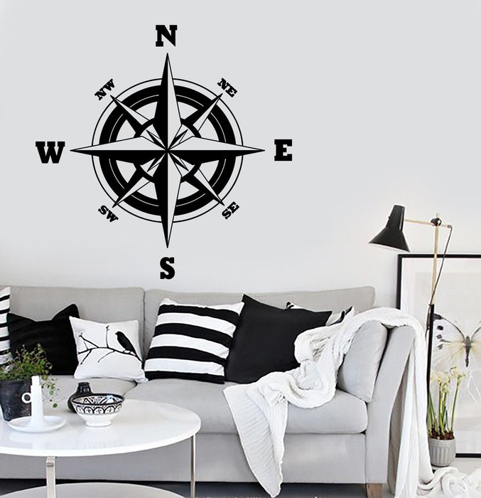 Wall Vinyl Decal Compass Modern Decor Adventure Travel Decor Unique Gift z3898