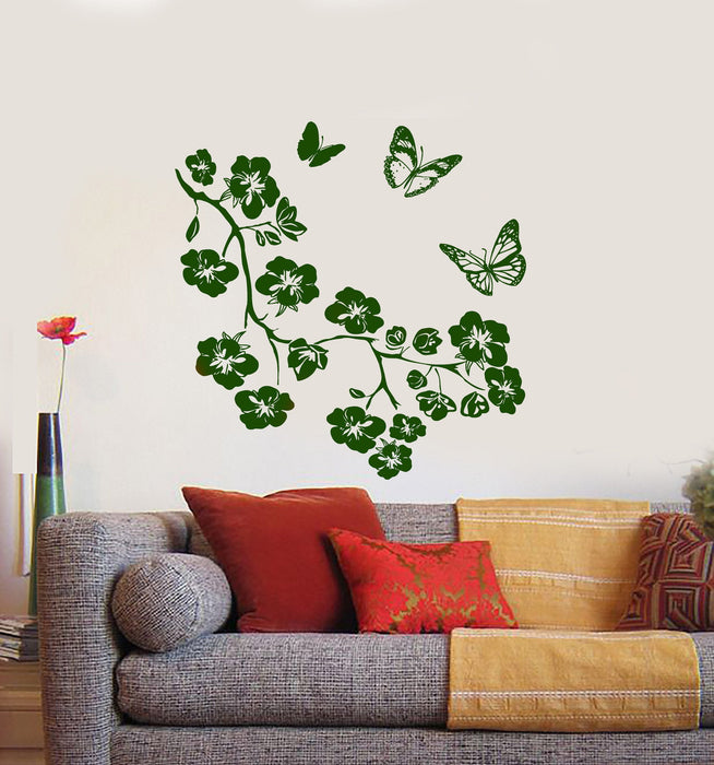 Wall Vinyl Decal Flower Butterfly Floral Romantic Branch Tree Decor Unique Gift z3917