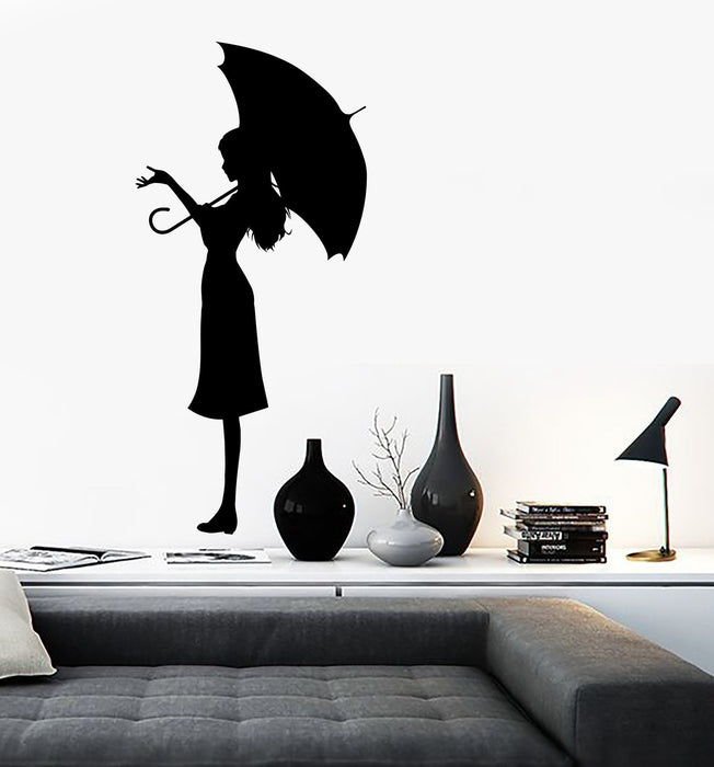 Wall Vinyl Decal Beautiful Girl With Umbrella Romantic Bedroom Decor Unique Gift z3918