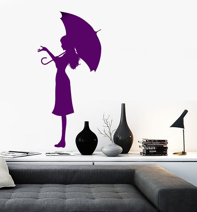 Wall Vinyl Decal Beautiful Girl With Umbrella Romantic Bedroom Decor Unique Gift z3918