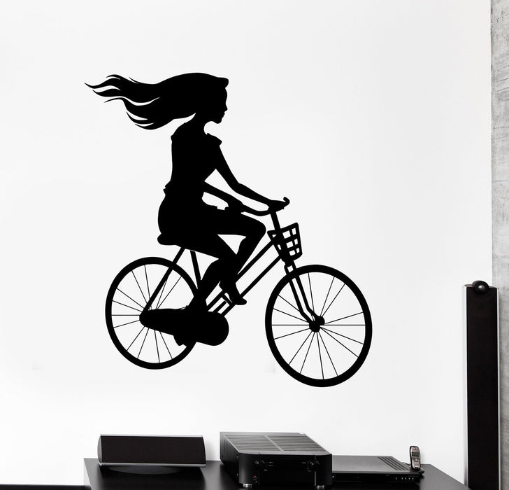 Wall Vinyl Decal Girl Bike Romantic Bedroom Bicycle Decor Unique Gift z3920