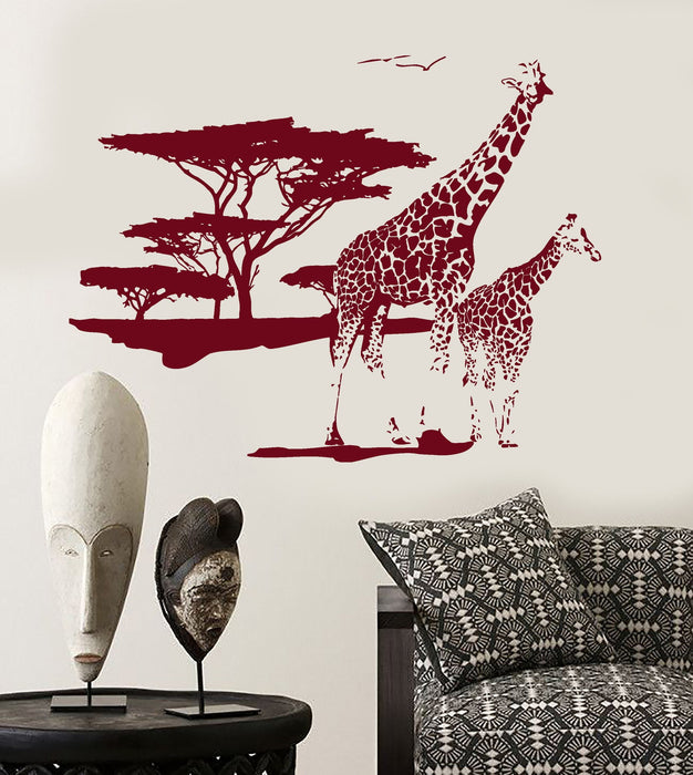 Wall Vinyl Decal Giraffe Family Safari Jungle Palms Decor Unique Gift z3922