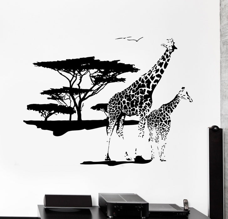 Wall Vinyl Decal Giraffe Family Safari Jungle Palms Decor Unique Gift z3922