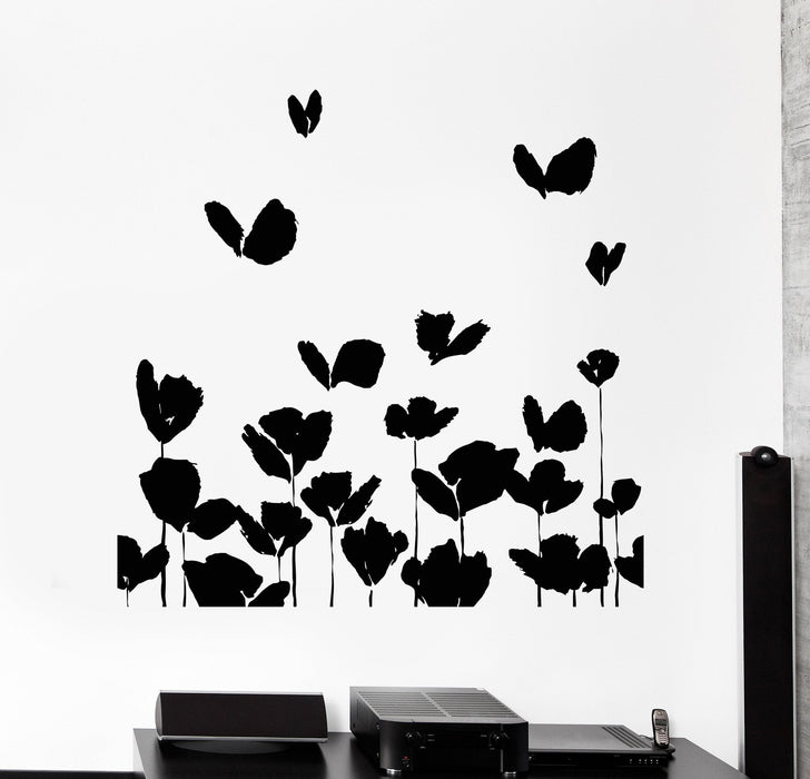 Wall Vinyl Flowers Floral Nature Butterfly Bedroom Decor Unique Gift z3945