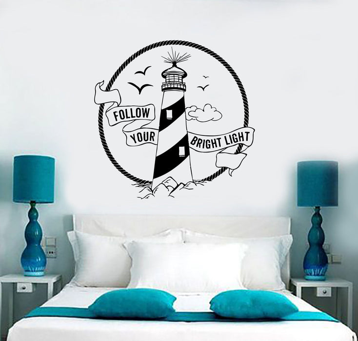 Wall Vinyl Decal Lighthouse Marine Sea Ocean Folllow Your Bright Light Quote Unique Gift z3947