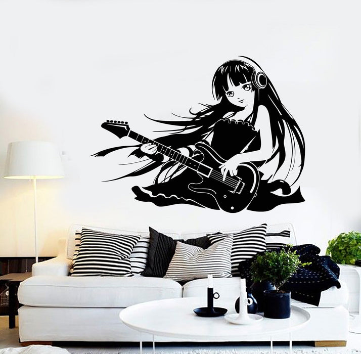 Wall Vinyl Decal Anime Girl Music Guitar Cool Bedroom Decor Unique Gift z3970