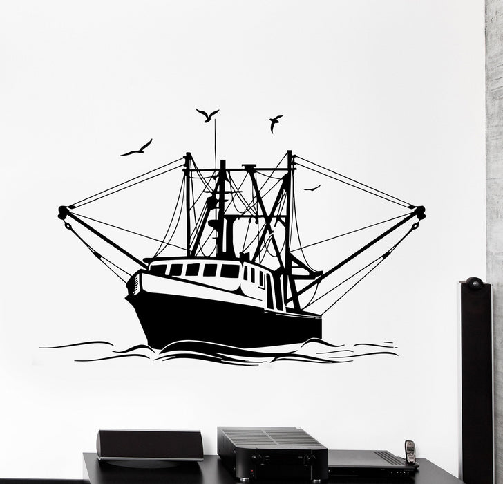 Наклейка на стену Рыболовное судно Яхта Рыба Океан Море Декор Уникальный подарок z3979