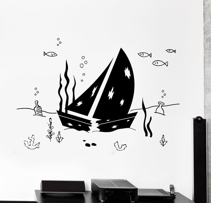 Wall Decal Undersea Ship Fish Seaweed Ocean Marine Decor Unique Gift z3986