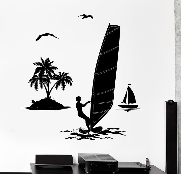 Sticker mural planche à voile vacances à la plage océan été décor cadeau unique z3989