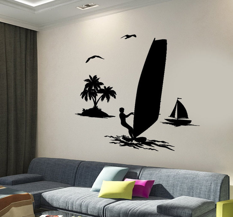 Sticker mural planche à voile vacances à la plage océan été décor cadeau unique z3989