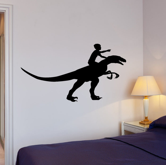 Наклейка на стену Мальчик верхом на динозавре Дино Животное Декор для интерьера Уникальный подарок z3995