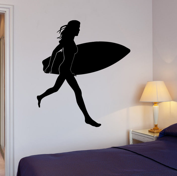 Наклейка на стену Серфинг Девушка на пляже Отпуск Лето Домашний Интерьер Декор Уникальный Подарок z4011