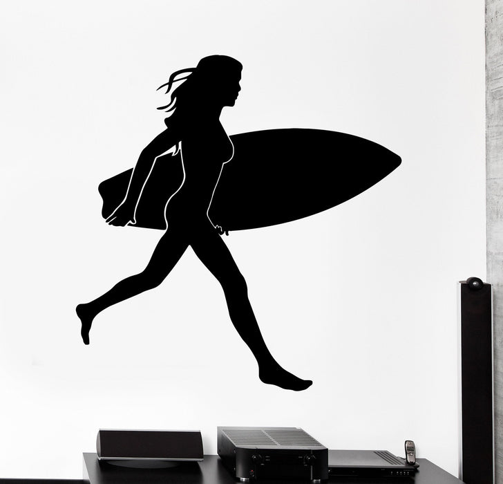 Наклейка на стену Серфинг Девушка на пляже Отпуск Лето Домашний Интерьер Декор Уникальный Подарок z4011