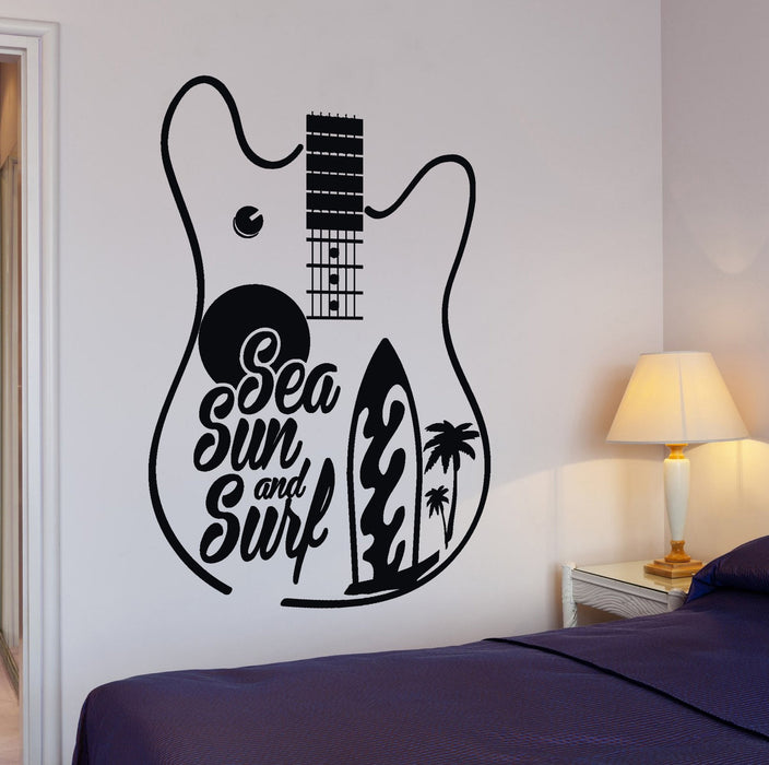 Wall Decal Quotes Sea Sun Surf Guitar Surfing Palm Home Interior Unique Gift z4013