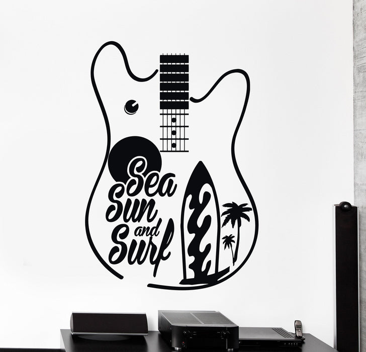 Wall Decal Quotes Sea Sun Surf Guitar Surfing Palm Home Interior Unique Gift z4013