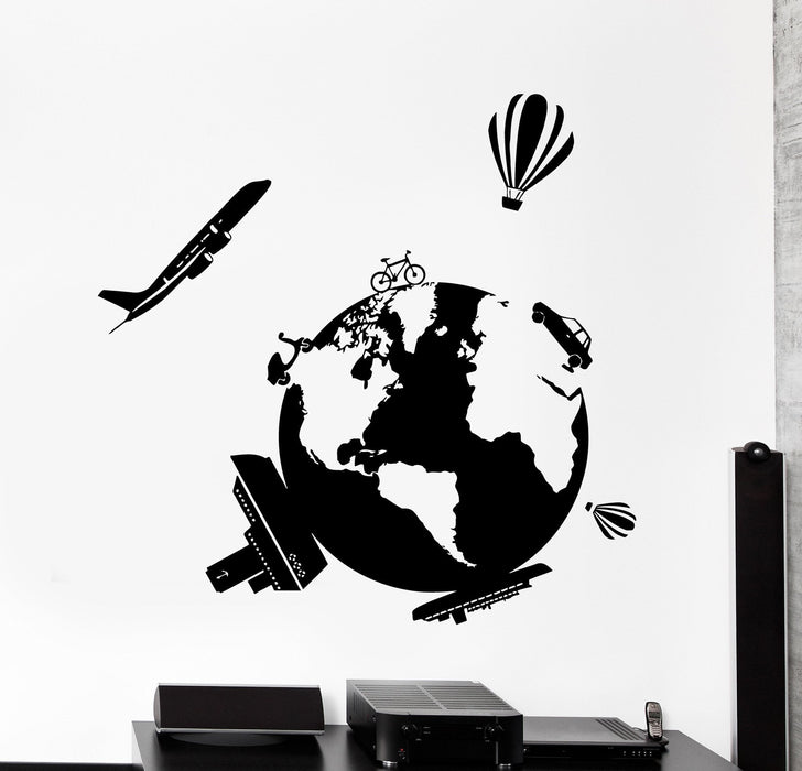 Wall Vinyl Decal Travel World Map Air Balloon Ship Airplane Home Interior Decor Unique Gift z4021