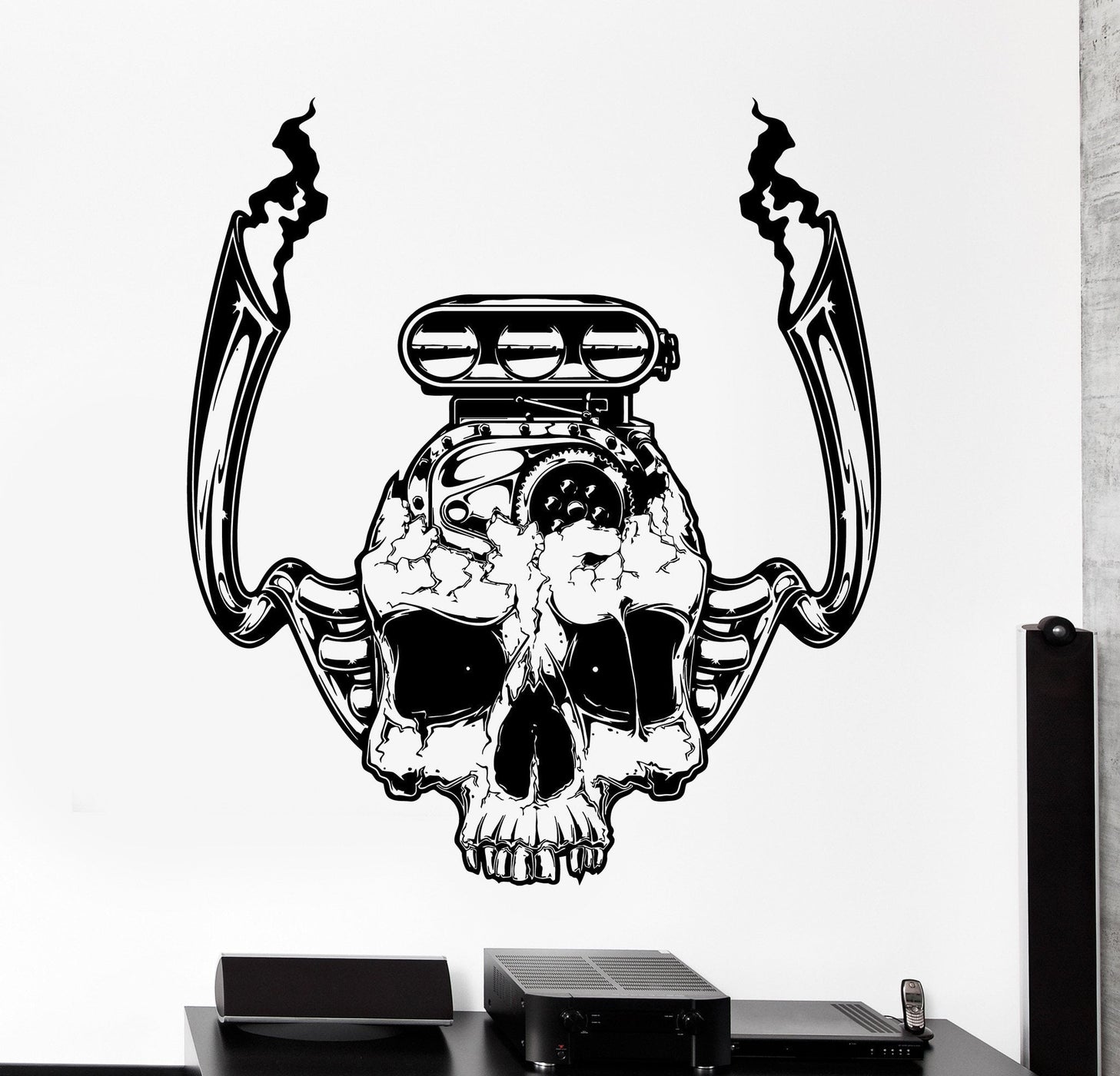 Wall Vinyl Decal Car Motor Engine Skull Garage Home Interior Decor Uni ...