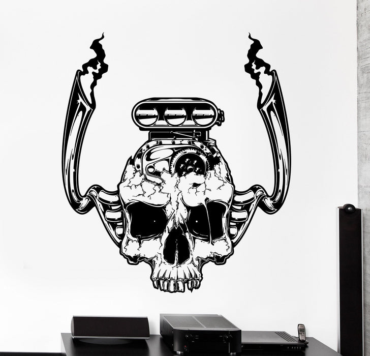 Наклейка на стену из винила автомобильный двигатель череп гараж домашний интерьер декор уникальный подарок z4024