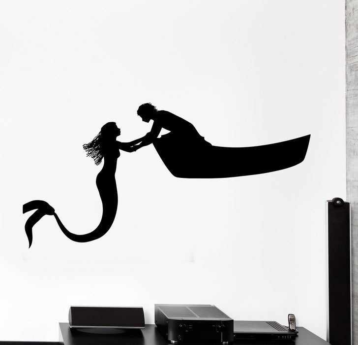 Wall Vinyl Decal Mermaid Man On A Boat Romantic Love Home Interior Unique Gift z4030
