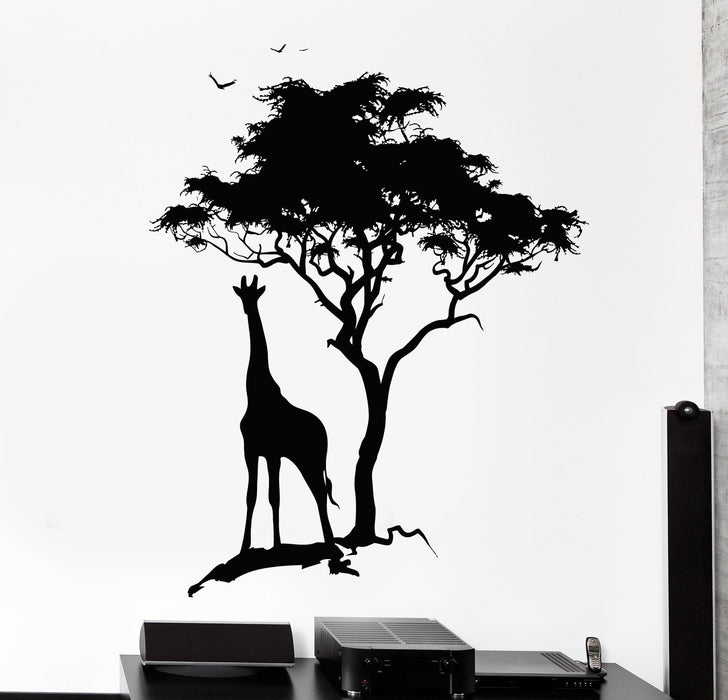 Sticker mural girafe palmier oiseaux Afrique jungle nature décoration intérieure cadeau unique z4034