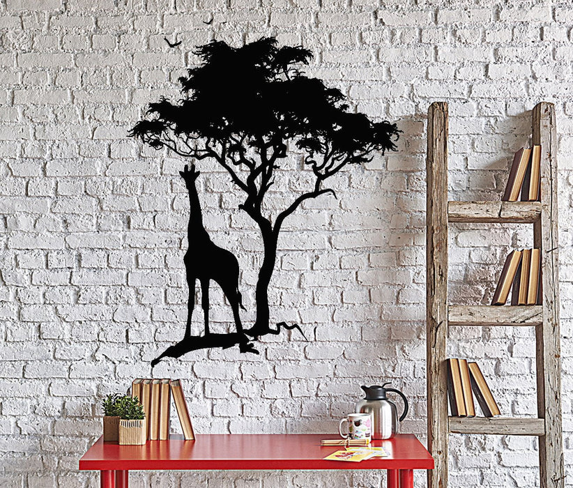Sticker mural girafe palmier oiseaux Afrique jungle nature décoration intérieure cadeau unique z4034