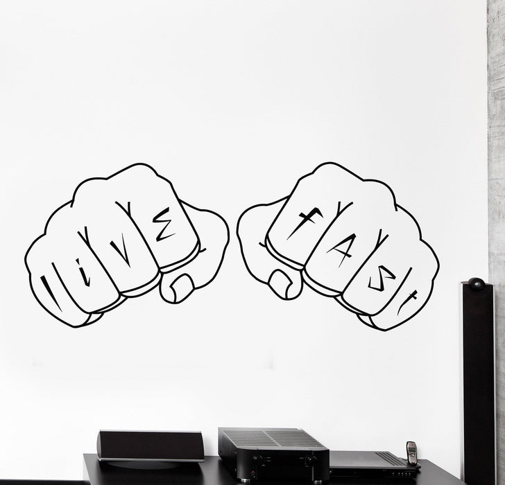Wall Decal Fighting Live Fast Gangster Mural Home Interior Decor Unique Gift z4038