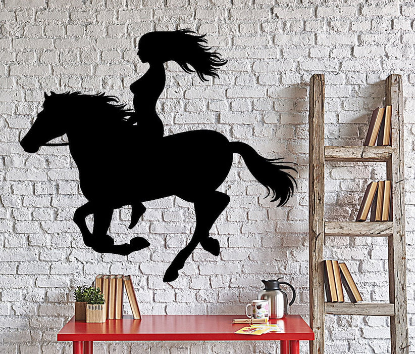 Sticker mural fille et équitation romantique décoration d'intérieur cadeau unique z4041