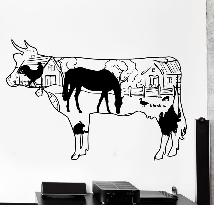 Наклейка на стену Ферма Деревенская сторона Корова Лошадь Утка Петух Домашний интерьер Декор Уникальный подарок z4047