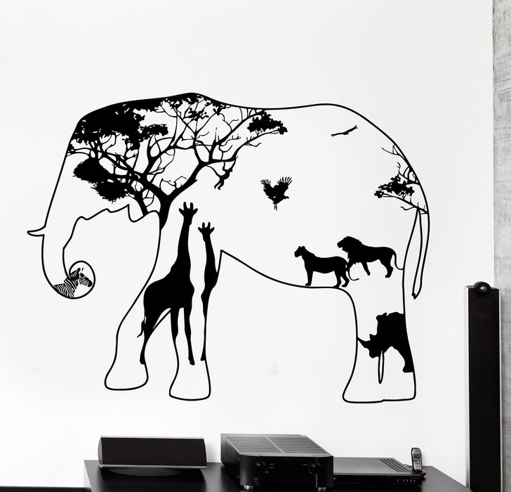 Наклейка на стену слон африканская зебра лев носорог саванна домашний интерьер уникальный подарок z4048