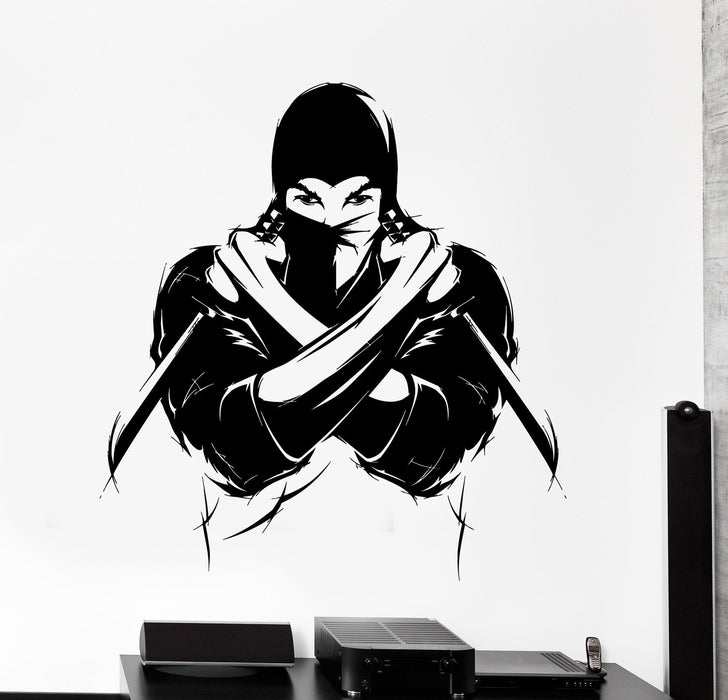 Wall Vinyl Decal Ninja With Short Swords Japan Japanese Home Interior Decor Unique Gift z4064