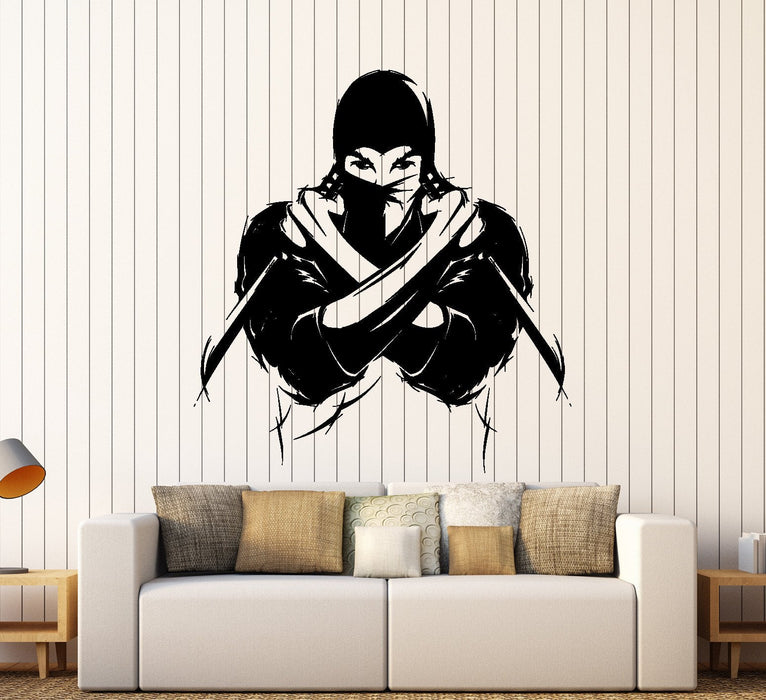 Wall Vinyl Decal Ninja With Short Swords Japan Japanese Home Interior Decor Unique Gift z4064