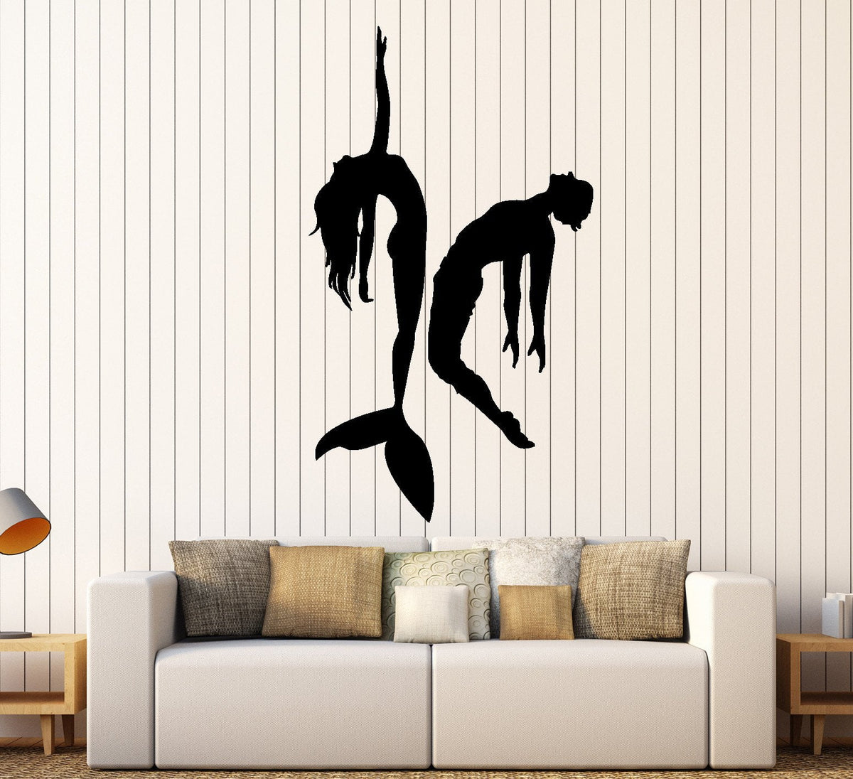 Wall Vinyl Decal Mermaid And Lover Swimming Romantic Love Decor Unique ...