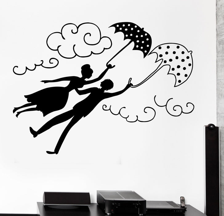 Sticker mural en vinyle Couple volant Amour Romantique Shagall Petite ville Parapluie Cadeau unique z4092