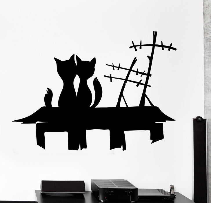 Wall Vinyl Decal Cat Kitty On A Roof Night Romantic Home Interior Decor Unique Gift z4134