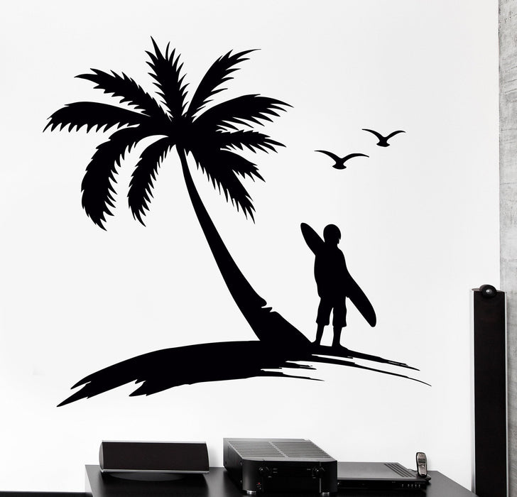 Wall Vinyl Decal Palm Island Beach Summer Sunset Ocean Home Interior Decor Unique Gift z4136